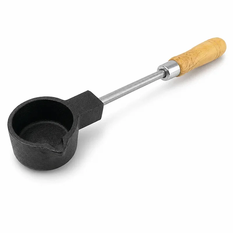 CRISOL DE HIERRO FUNDIDO PARA METALES CON MANGO DE MADERA