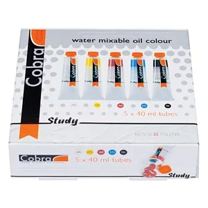 STARTER SET 5 WATER MIXABLE OIL COLOURS 40 ML COBRA STUDY